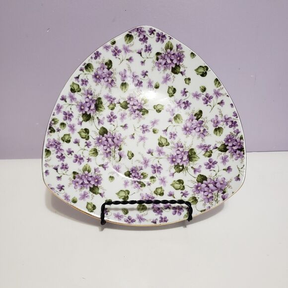 Chintz Purple Pansy Violet Triangular Decoritive Plate 8" - Picture 3 of 7